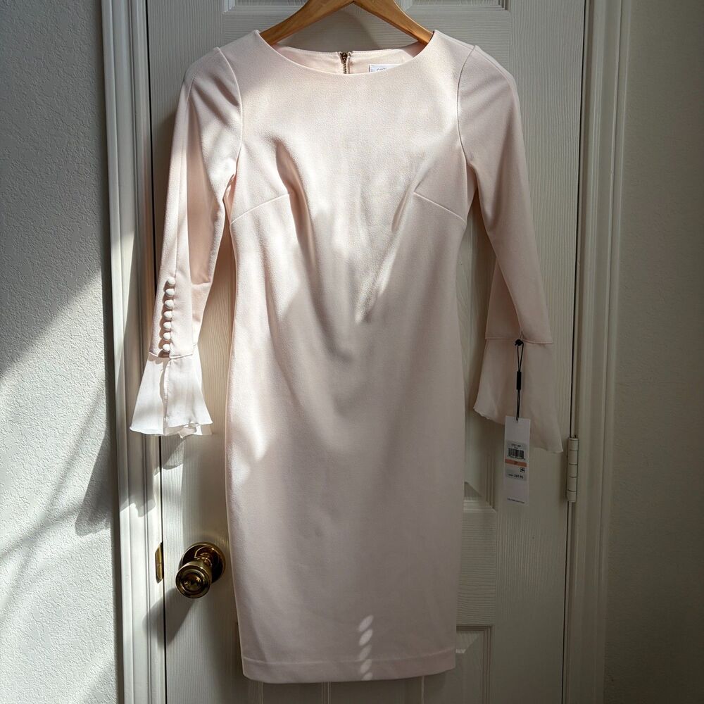 Calvin Klein NWT blush pink sheath dress bell sleeve